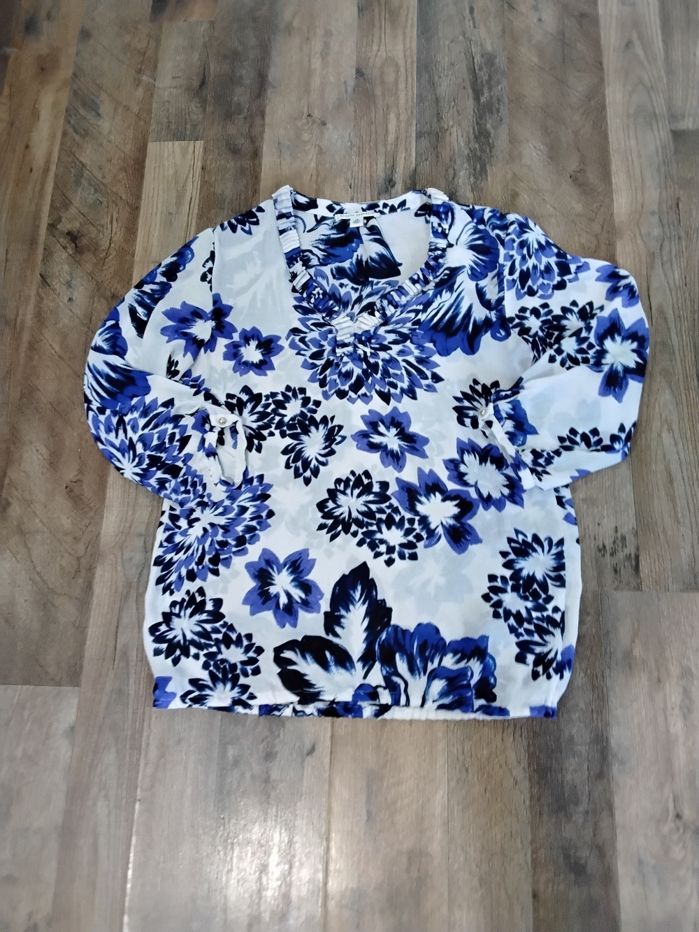 Banana Republic White Blouse with Blue Floral Print